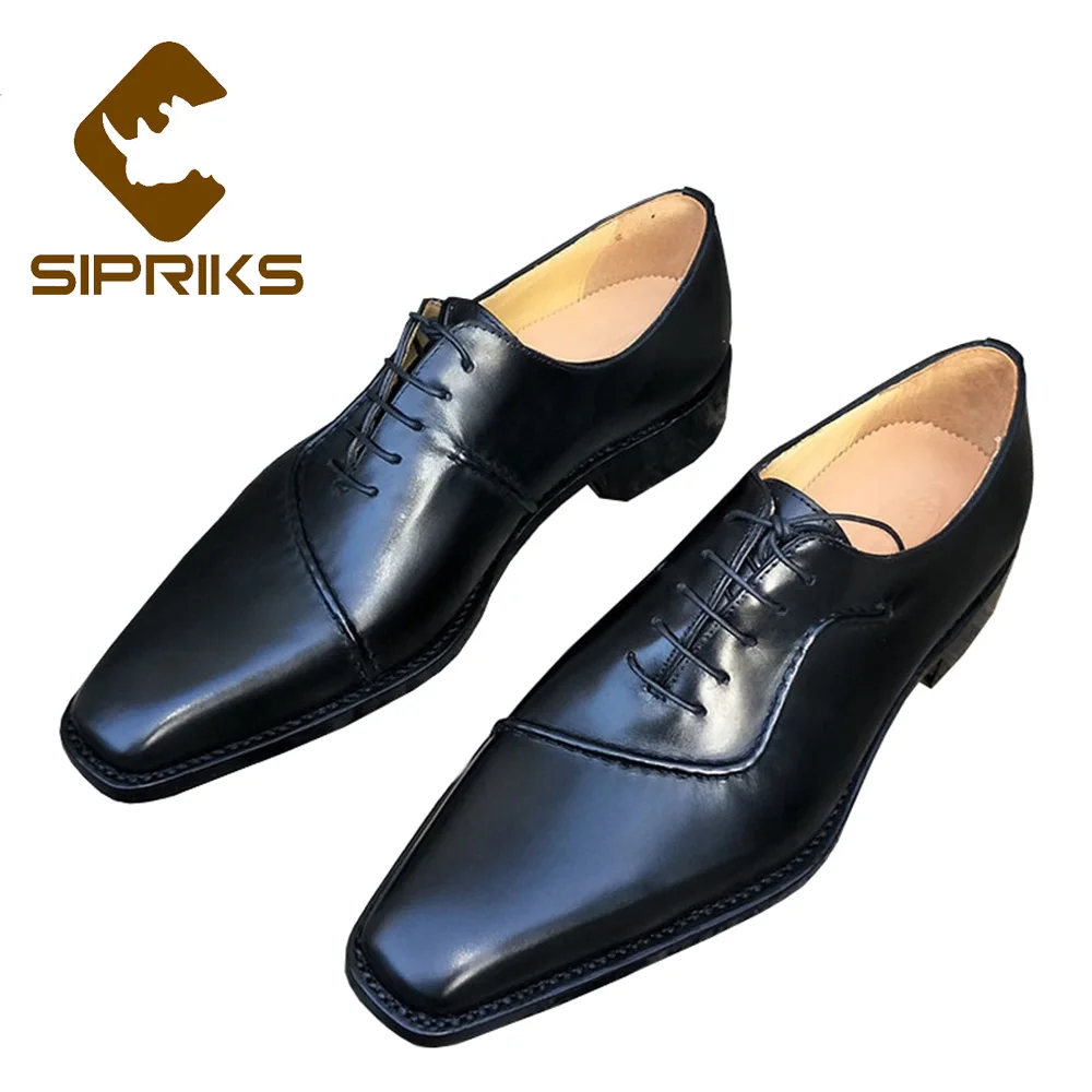 Sipriks Luxury Unique Designer Dress Shoes For Men Genuine Leather Black Oxfords Male Wedding And Party Shoes Boss Work Flat New