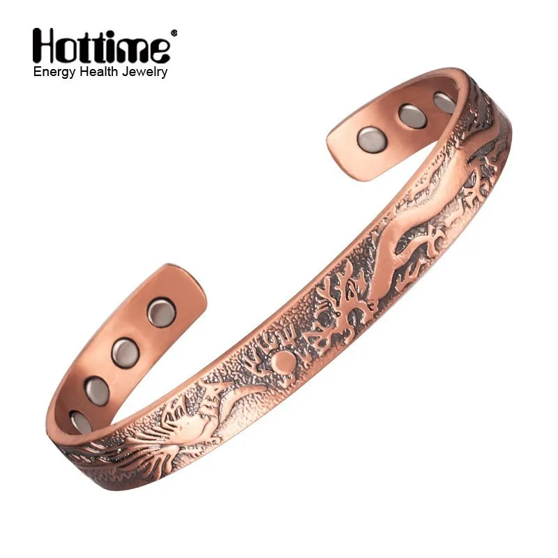 

Hottime Open Cuff Adjustable Bracelets for Women Health Energy Magnetic Bangles Dragon Pure Copper Bracelets & Bangles