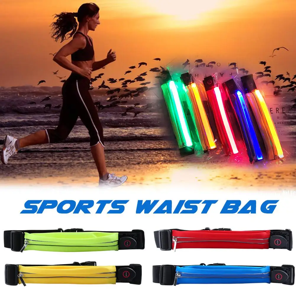 LED Reflective Running Belt Pouch Waterproof Sports Pockets Night
