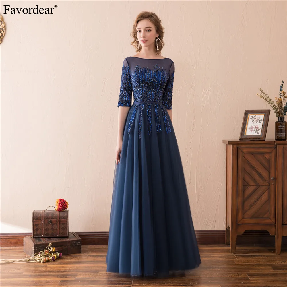 Favordear New Arrival Half Sleeve Floor Length Teal Evening Dress ...