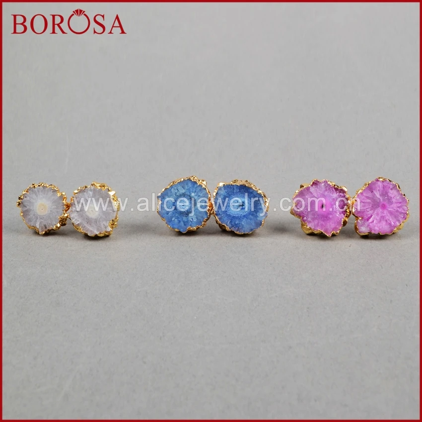 Borosa 5 пар Drusy Серьги гвоздики для Для женщин золото Цвет Природный Радуга