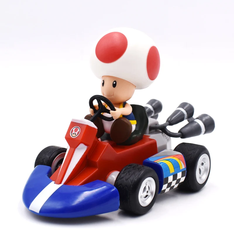 Super Mario Bros Mushroom Kart Pull Back Car Figures 13CM Japan Anime Red PVC Figma Kids Hot Birthday Gifts Toys For Boys