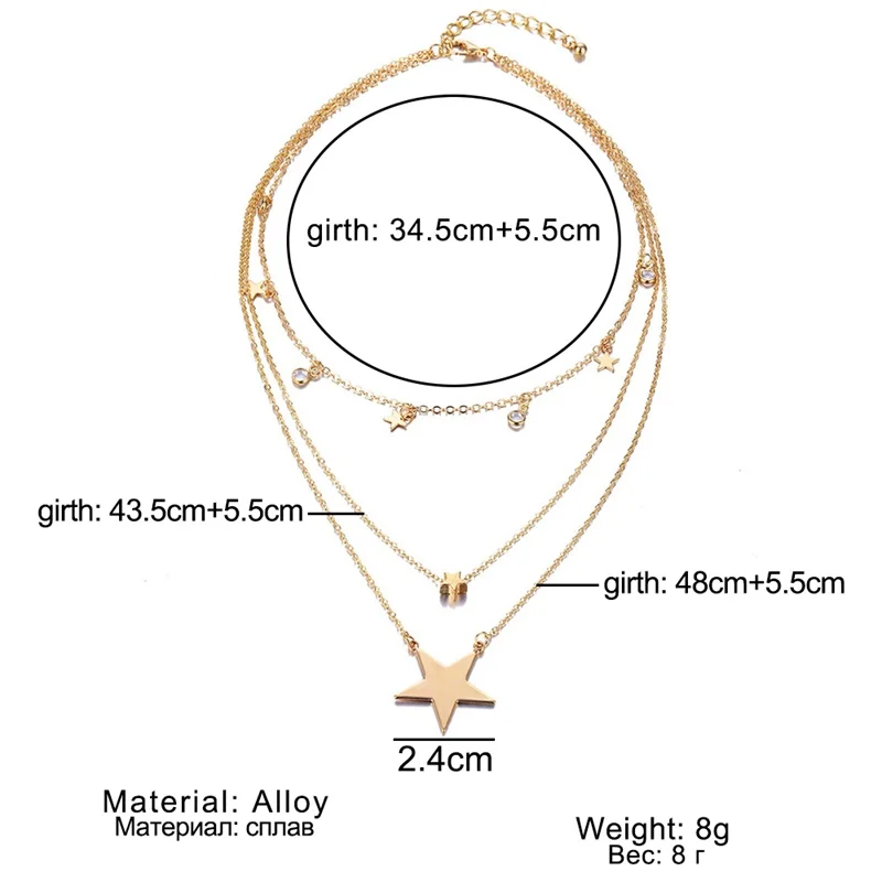 Kisswife в богемном стиле Многослойные со звездой круглый Ленточки цепочка подвеска, золотая цепочка комплект Женская одежда ювелирные изделия прямая