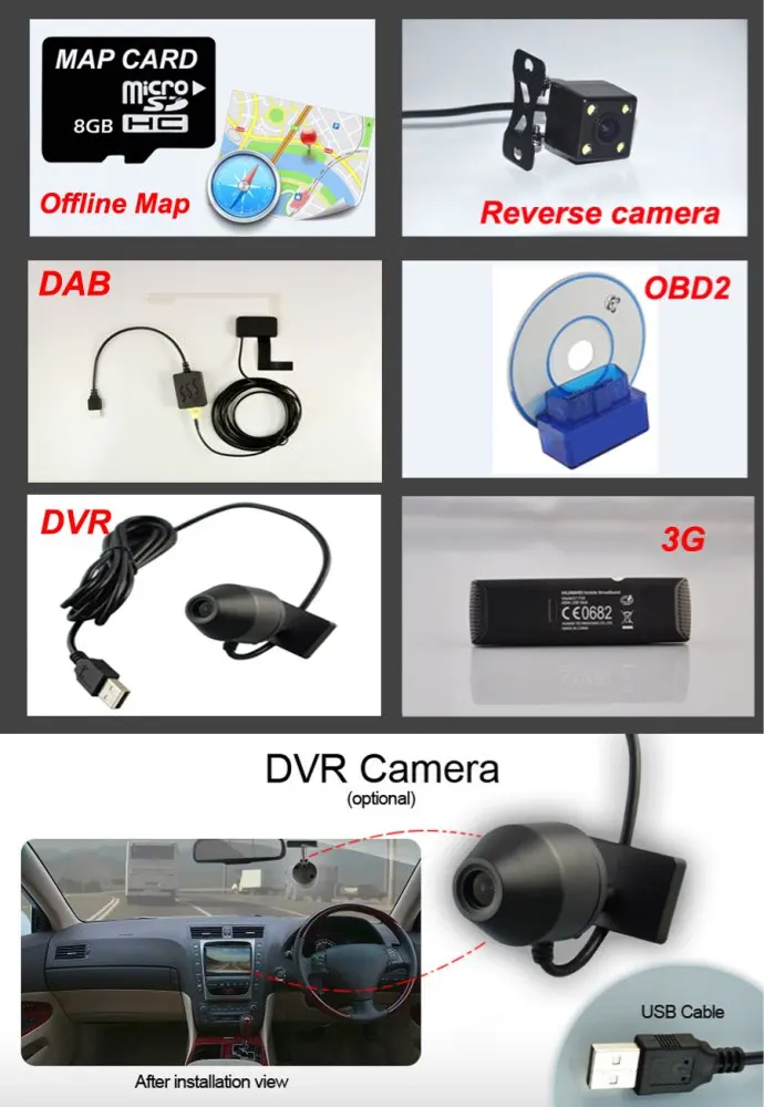 

android 8.0 car dvd accessories obd2 dvr dab 3G dongle Sales mix / only accept order with CAR DVD together