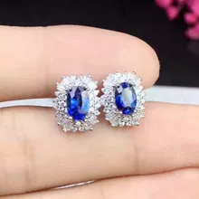 Серьги-гвоздики с натуральным сапфиром,, натуральный настоящий сапфир, серебро 925 пробы, 0.6ct* 2 шт, драгоценный камень# SB18092412