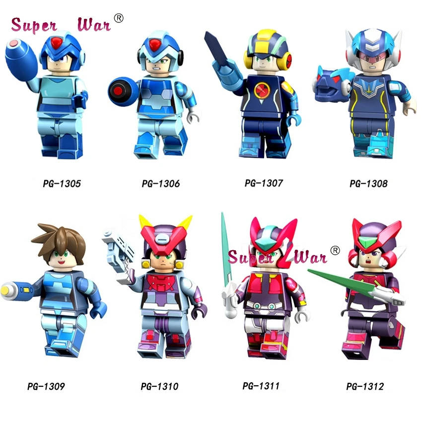 

Single Cartoon movie Super Heroes MEGA MAN Yuanzu Rockman Ax light hot bucket Meteor building block toys for children
