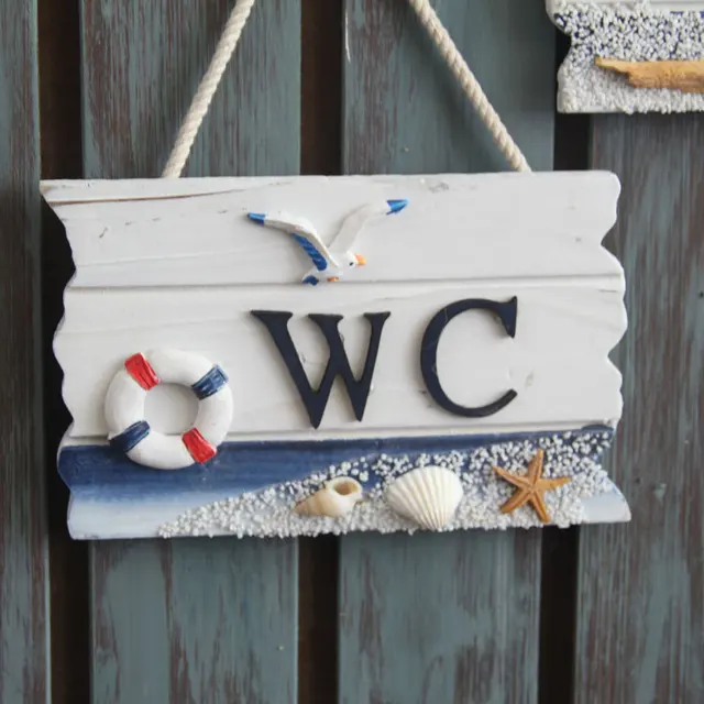 Wooden Door Sign Nautical Decor WC Toilet Signs Wall Boat Ship Beach