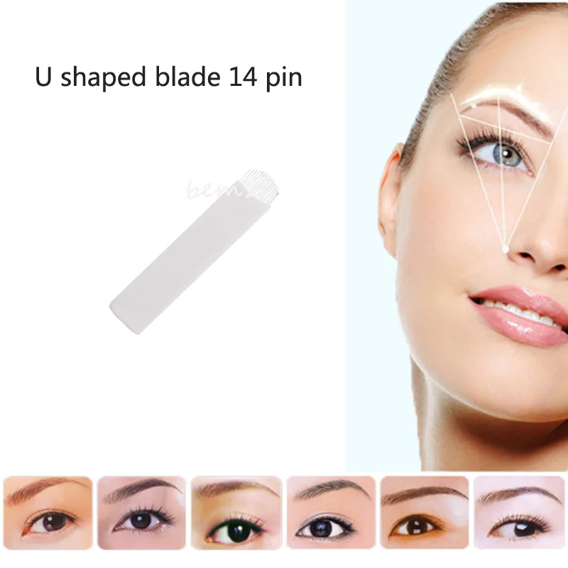 14 Pins Agujas Para Tatuajes For Eyebrow Tattoo Free Shipping U Shape Tattoo Needle 100pcs Free Shipping  100PCS