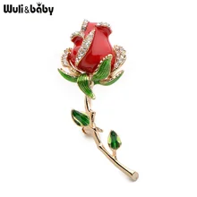 Wuli&baby Rhinestone Enamel Red Rose Brooches For Women Alloy Flower Weddings Banquet Party Brooches Valentine Day Gifts