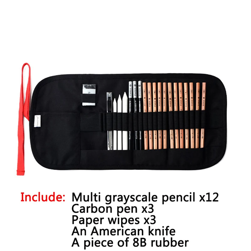 Marco стандартные графитовые карандаши в пенале, набор карандашей с разной жесткостью, стерка, нож для заточки, угольные карандаши в тканевой сумке, профессиональное качество для скетчей и рисования - Цвет: 20-Pieces