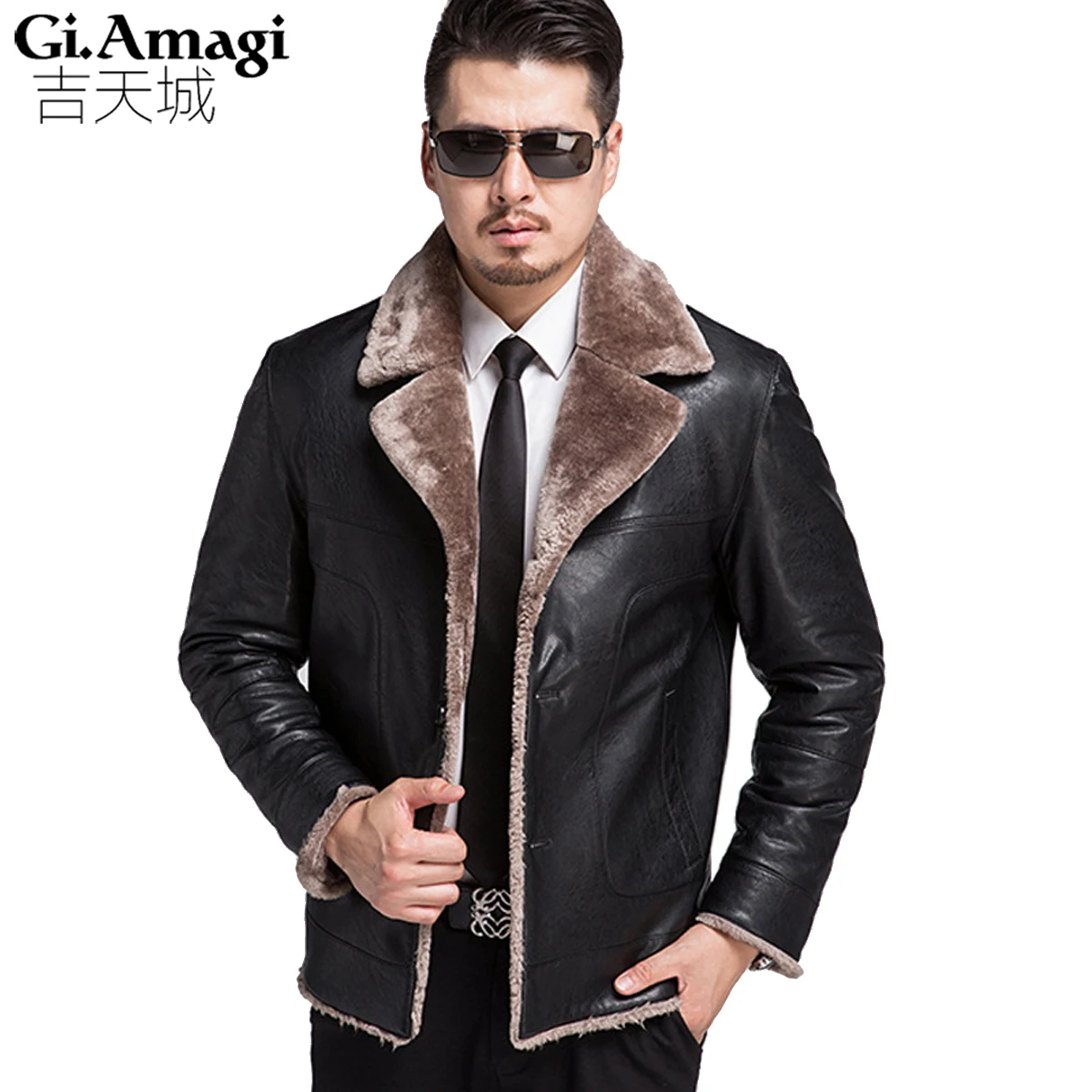 Men Blazer High Quality Winter Real Business Casual Leather Jacket