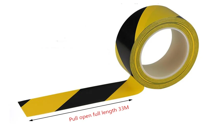 33 м сильная Предупреждение льная лента безопасности черный желтый Водонепроницаемый самоклеющаяся Тяговая маркировочная лента для заводского склада рабочего места
