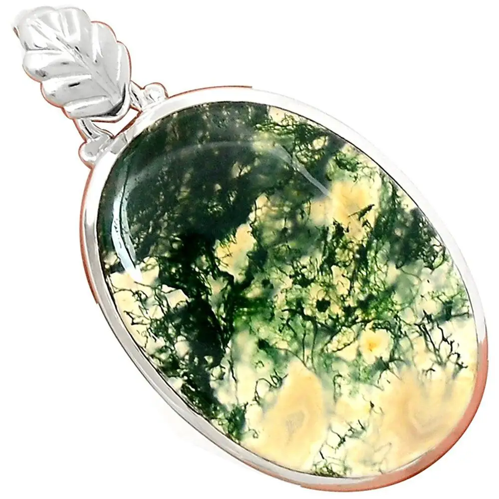 Lovegem MOSS AGATE Pendant 925 Sterling Silver, 50 mm, AP2669-in