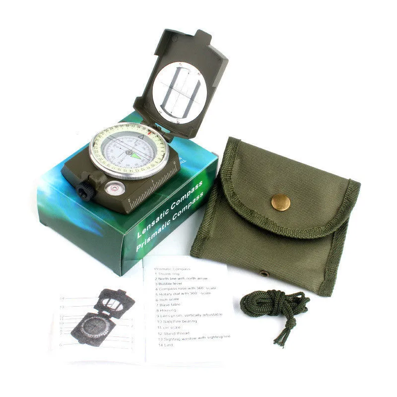 

Army Green Military Compass Luminous Military Foldable Pocket Compass Outdoor Hiking Camping Multifunction #Zer