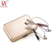 Портативный складные очки для чтения Для женщин Для мужчин против усталости глаз, металлический каркас прозрачная линза дальнозоркости очки с Чехол