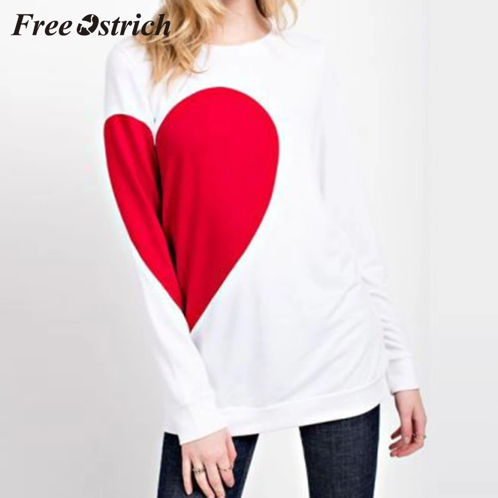 

Free Ostrich Womens Tops And Women Valentine's Day Gift Heart Printed Tops T-Shirt creative LONG SLEEVE T-Shirt