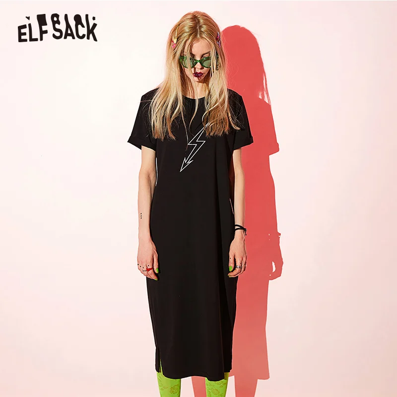 Женское повседневное платье из хлопка ELF SACK черные уличные женские платья