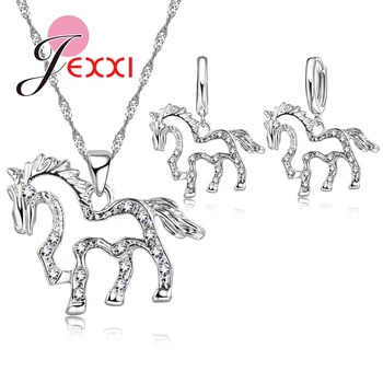 

Best Gifts for Ladies Lovely Design 925 Sterling Silver Hollow Cubic Zirconia Animal Horse Pendant Necklace Earring Sets