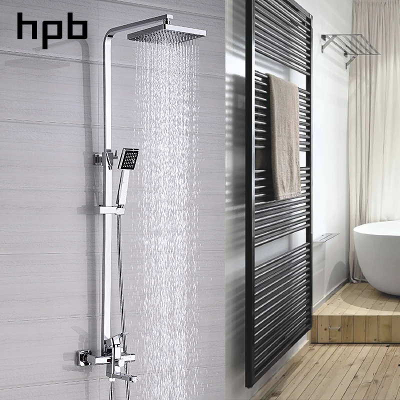 HPB Luxury 1 Sets 8 Inch Round Rainfall Shower Head Sets Mixer Tap With Slide Bar