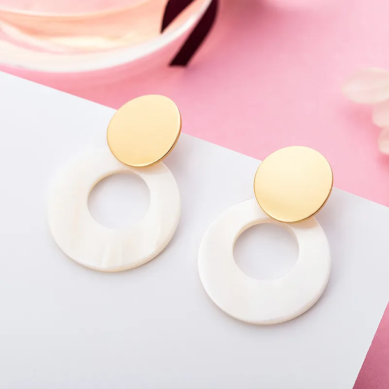 

2019 New Natural Shell Pendant Earrings Simple Gold Geometric Earrings Large Earrings for Women Party Jewelry P