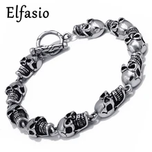 Для Мужчин Мальчика Серебряный Череп призрачный Байкер нержавеющая сталь браслет цепочка Ювелирные изделия " или 23 см