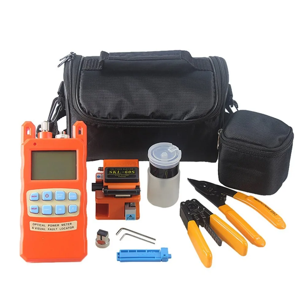

21PCS Optical Fiber Cold Junction Kit Optic Fiber Cleaver Mini Visual Fault Locator Optical Power Meter
