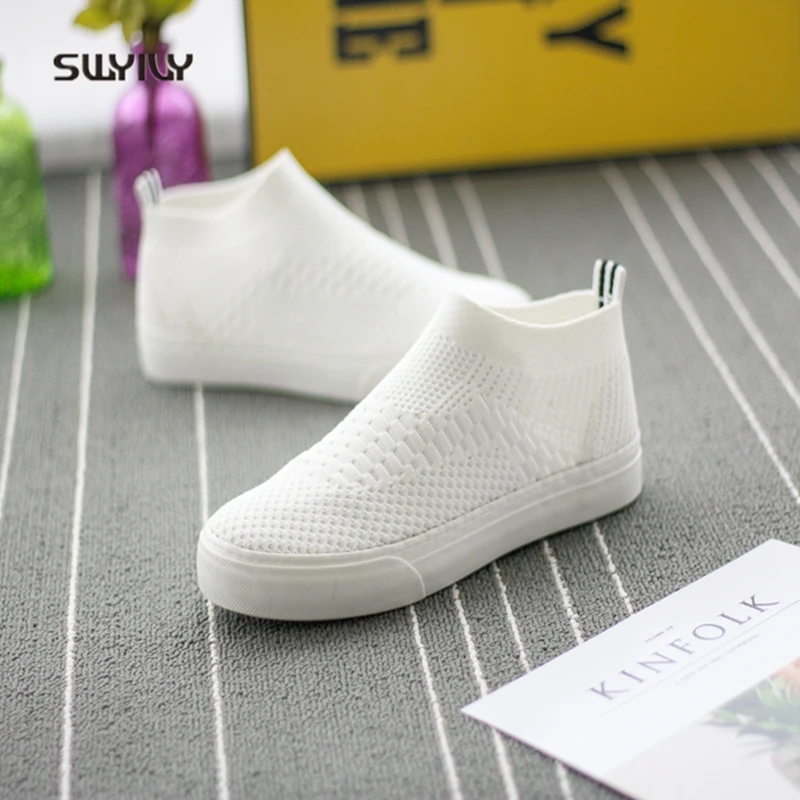 SWYIVY Shoes White Sneakers Woman Spring Summer 2018 High Top Breathable Female Canvas Shoes Flat Brand Design Lady Sneakers 40