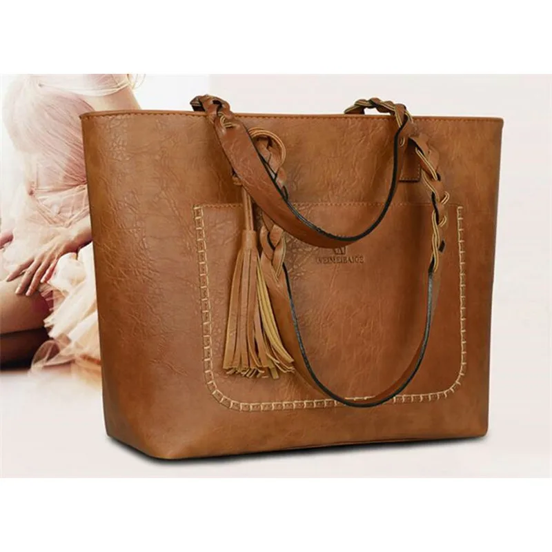 Leather Handbag Bolsas Mujer Large Vintage Tassel Shoulder Bags Women Shopping 