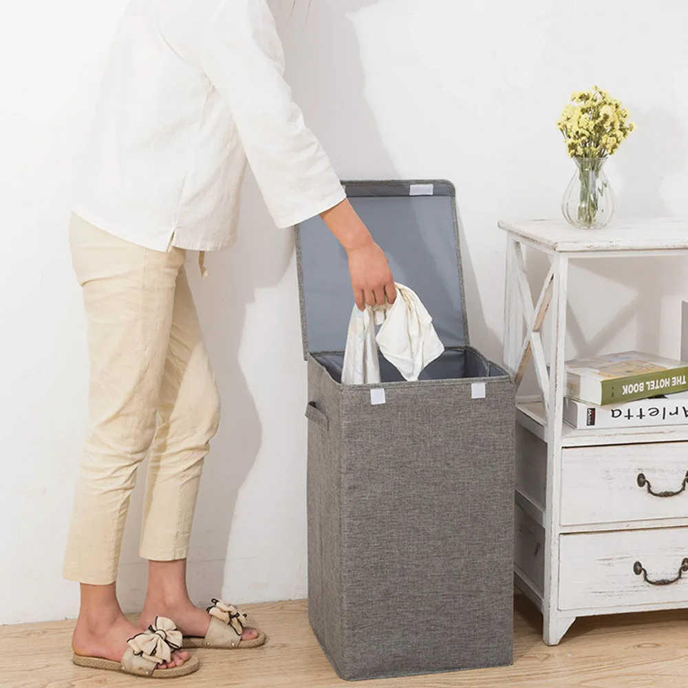 Günstig Baumwolle Wäsche Korb Mit Abdeckung Bad Wäsche Korb Große Küche Storage Basket Home Faltbare Wasserdichte Wäschekorb