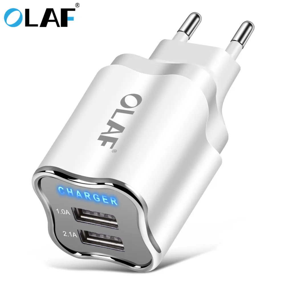 OLAF Universal 2 Ports USB Charger LED Light Power Adapter Fast Charging Mobile Phone Charger For Samsung Xiaomi EU/US Chargers