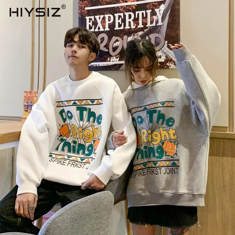 

HIYSIZ 2019 New Autumn Spring Streetwear Graffiti Print Sweet Fashion Casual Couple Lovers Round Collar Hoodie Sweatshirts ST474