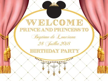 

Custom Minnie Mouse Royal Pink Gold Crown backdrops polyester or Vinyl cloth High quality Computer print birthday backdrops