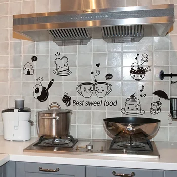 DIY Cartoon Wall Stickers Room Wall Home Decoration Restaurant Kitchen Happy Western Refrigerator Coffee Removable Stickers