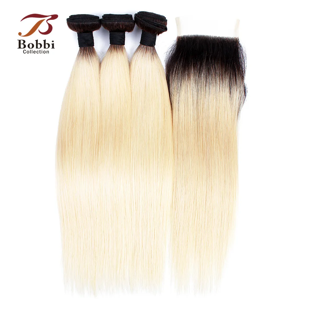 BOBBI Коллекция T 1B 613 темно-корень платиновый блонд пучки волос от светлого до темного цвета с закрытием перуанские прямые Remy человеческие