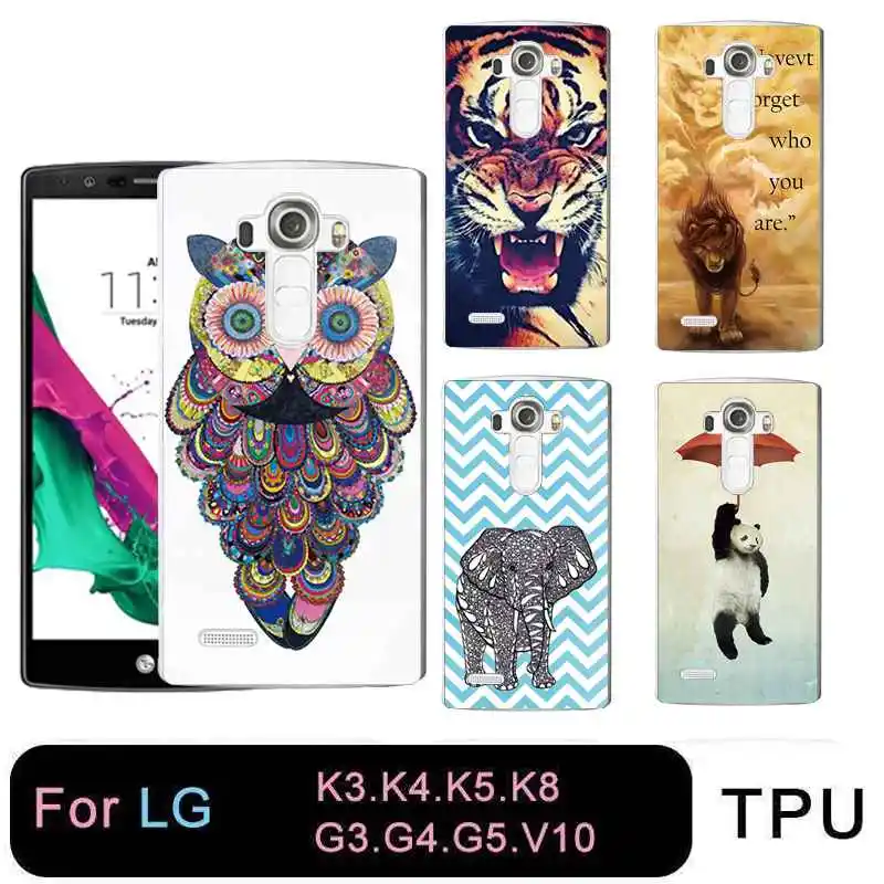 QMSWEI TPU Transparent Phone Case For LG K3 K4 K5 K8 Soft Printed Animal Lion Tiger Panda Cover Free shipping G3 G4 G5 V10 |