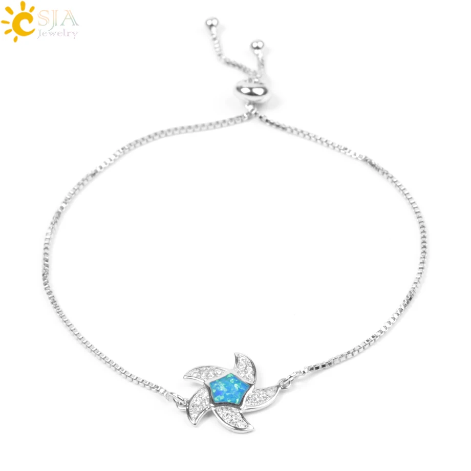 

CSJA Blue Opal Starfish Bracelets & Bangles for Girls Rhinestone Charms 1mm Thickness Hand Chain Casual Friendship Pulseira E973