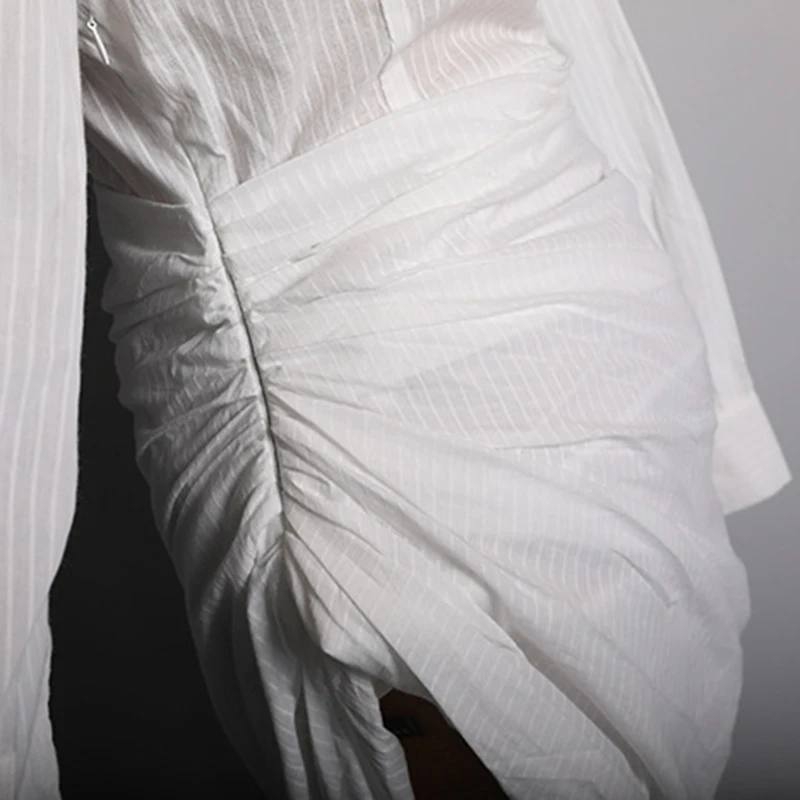 TWOTWINSTYLE платье рубашка женское с длинным рукавом Ruched Туника высокая Талия Bodycon