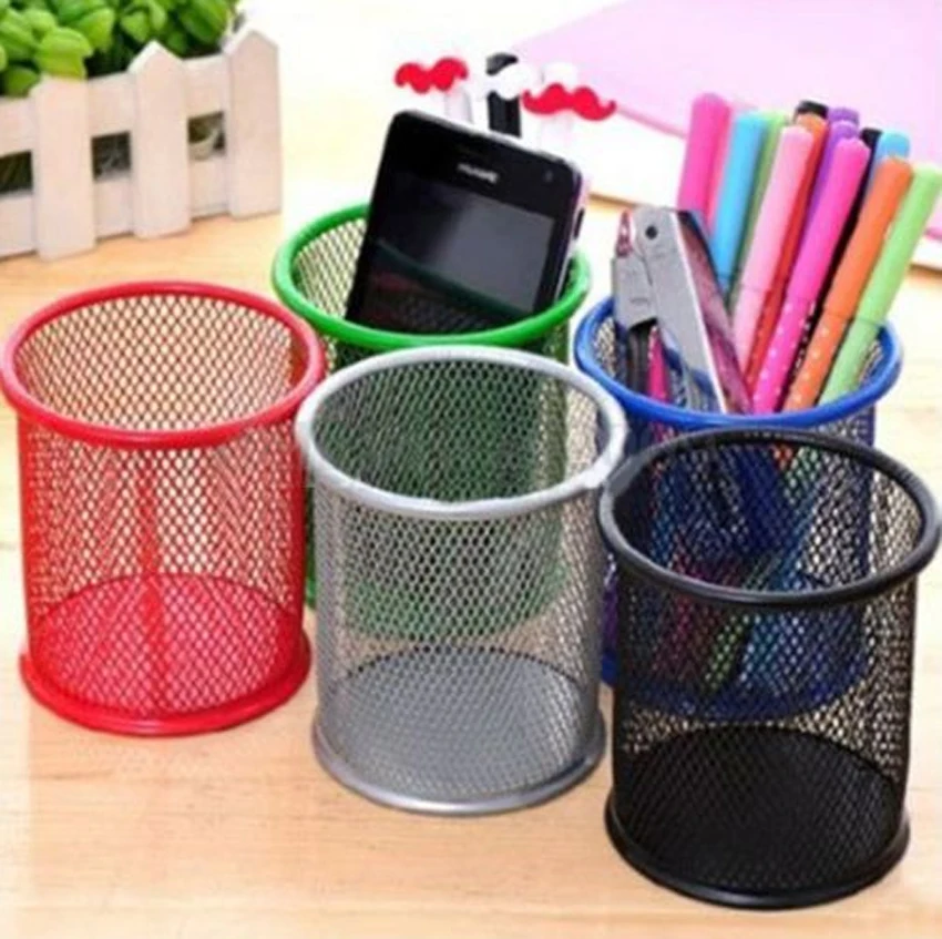 

Round Cosmetic Metal Pen Pencil Pot Holder Stationery Container Organizer Desk