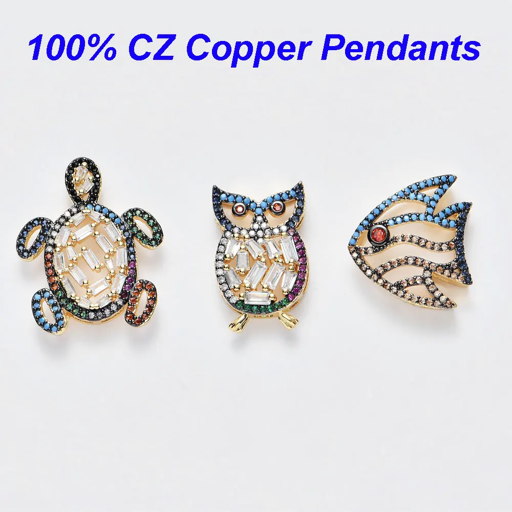

Colorful Turtle Micro Pave CZ Pendant Fish Night Owl Slider Spacer Charms Fit 10mm DIY Stainless Steel Mesh Keeper Bracelets