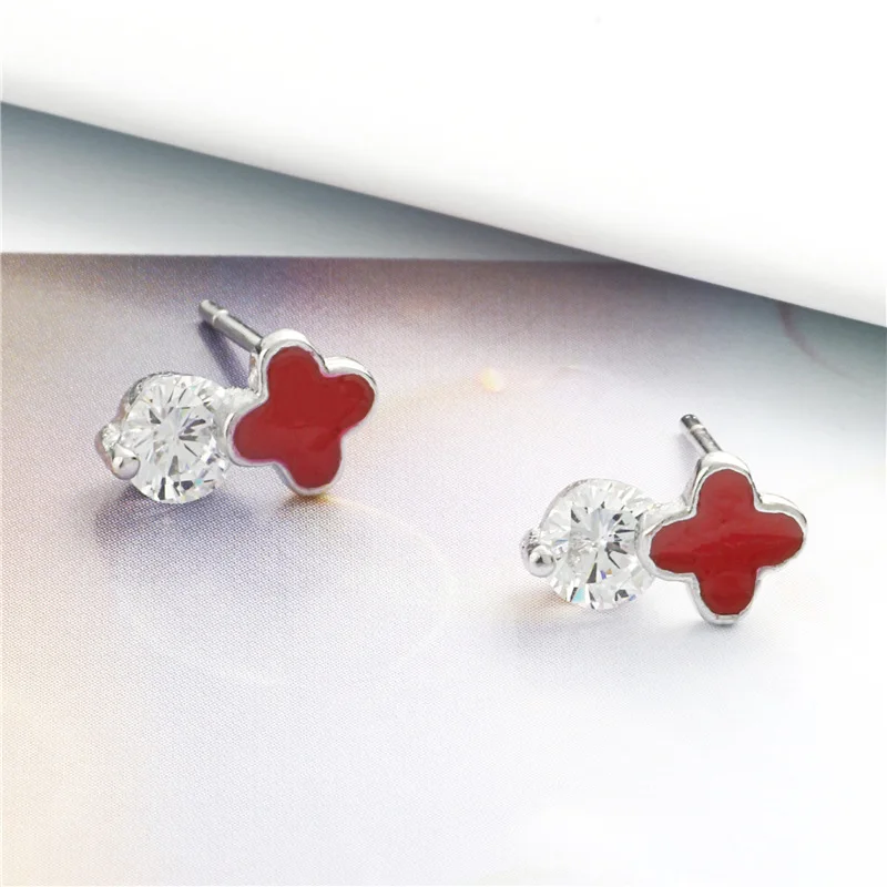 red clover zircon earring 100% 925 Sterling silver Jewelry fashion Hypoallergenic Stud earrings for women gift