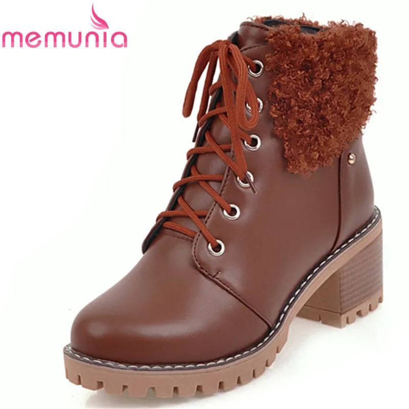

MEMUNIA 2020 new ankle boots fashion faux fur simple round toe boots autumn winter women boots big size 34-43