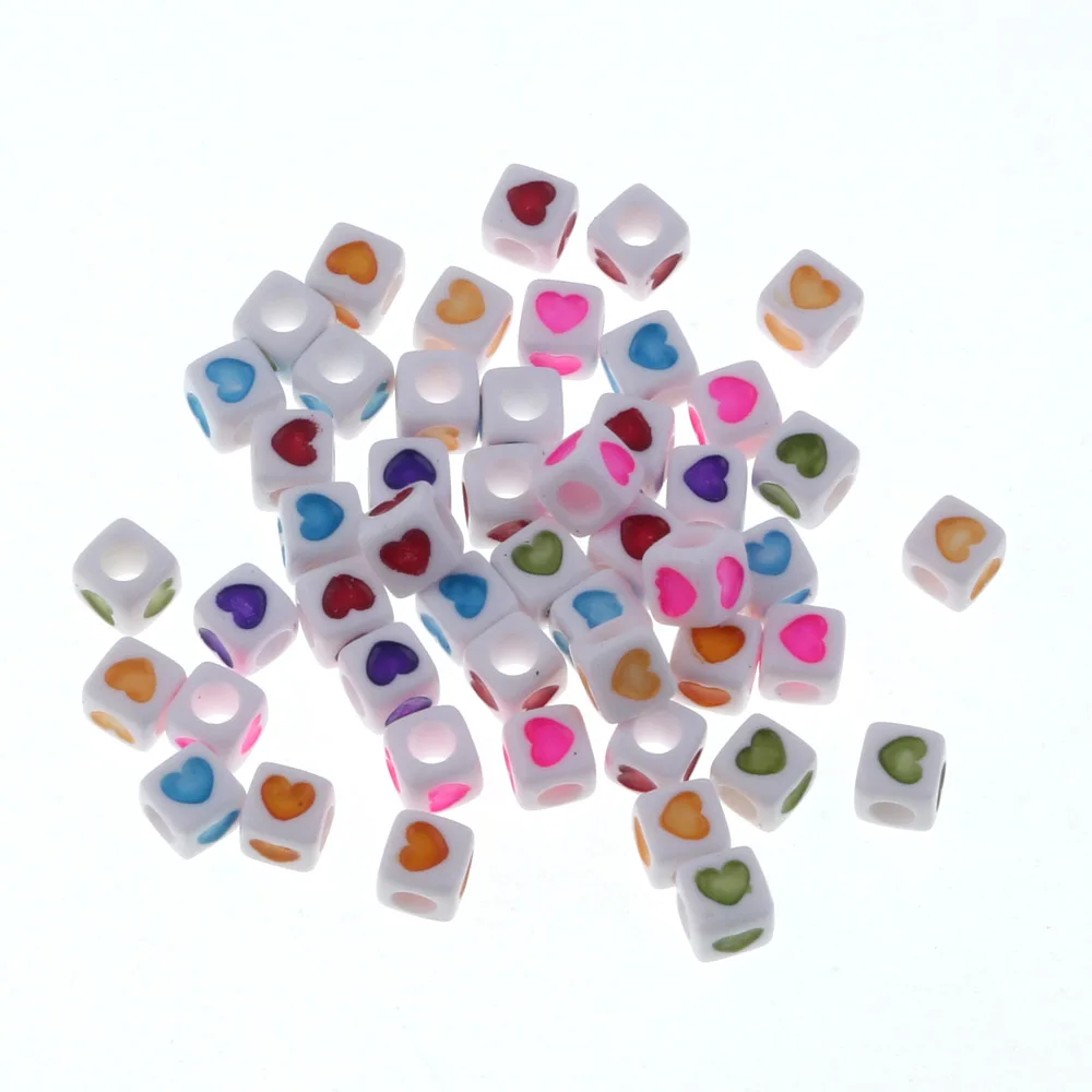 

100PCs Mixed Color7x7mm Acrylic Square Heart Loose Beads For Bracelet DIY Jewelry Making Necklace