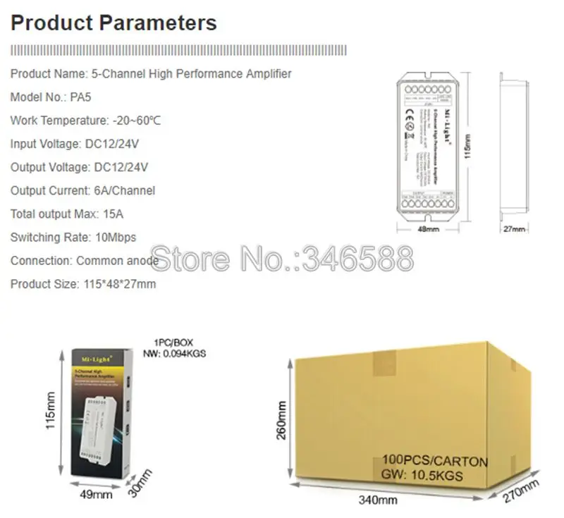 Mi. Светильник PA5 12 В постоянного тока 24 В макс. 15A 5-канальный 6A/CH высокочастотный светодиодный контроллер усилителя для RGB RGBW RGBWW RGB+ CCT светодиодный полосы
