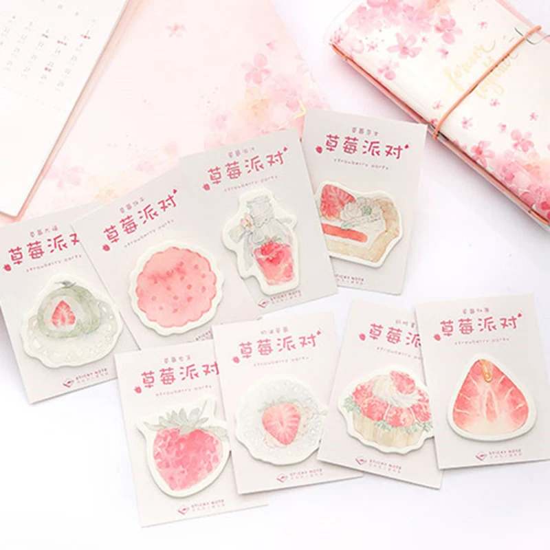 

Cute Strawberry Party Style 30sheet Memo Pads Student Kawaii Notepad Decoration Sticky Notes Escolar Label Stationery
