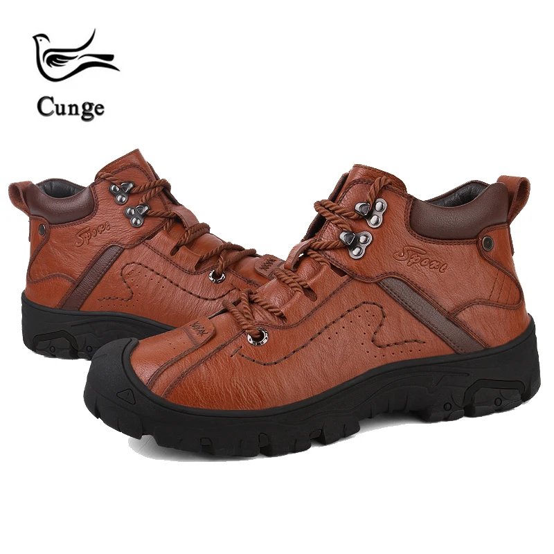 Ceny Cunge mężczyzn czarne buty prawdziwej skóry pluszowe obuwie turystyczne wodoodporne buty utrzymać ciepłe wspinaczka camping piesze wycieczki buty buty trekkingowe zima
