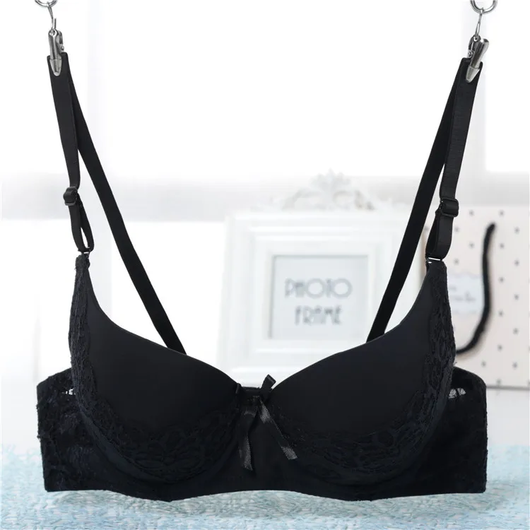 Black color support chest push up bra for small breast lace face padded