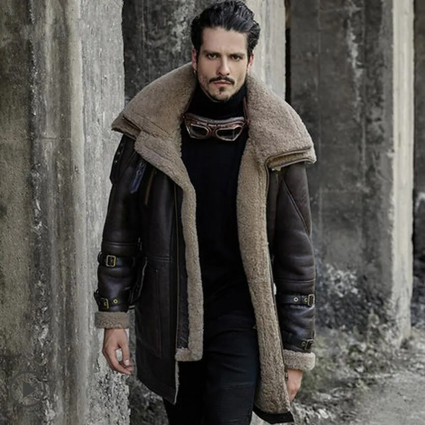 Мужская куртка из натуральной кожи, пальто из овчины, зимние толстые меховые пальто, верхняя одежда с двойным воротником, Мужские Оригинальные Экологичные куртки