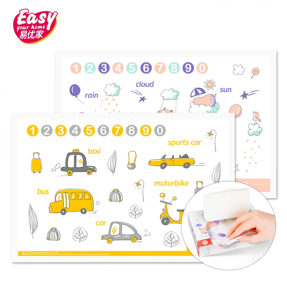  Disposable Baby Placemat Cute Cartoon Pattern Food Grade Infant Table Mat Portable Waterproof Stick