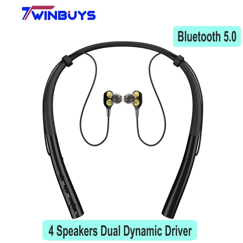 Беспроводные наушники twinпокупают с шейным ободом Bluetooth 5 0 стереонаушники