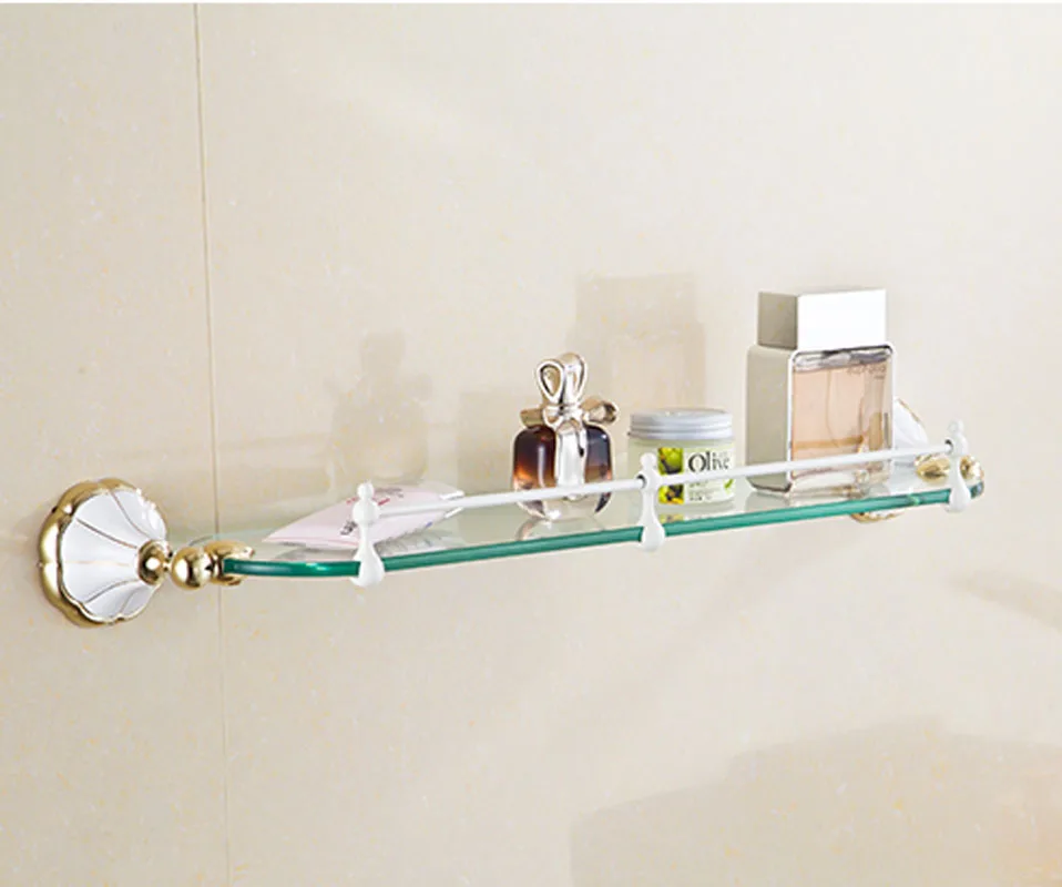 Wholesale and Retail Solid Brass White and Gold Bathroom Shelves in